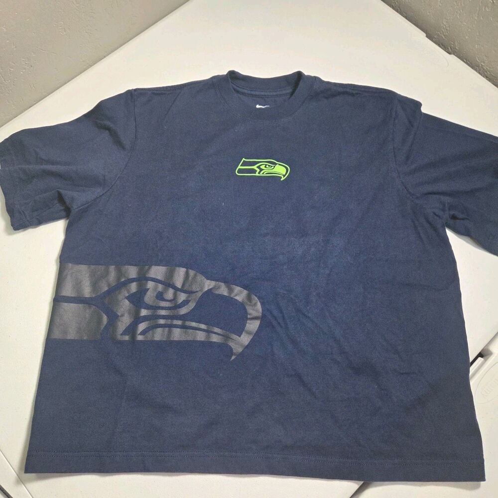 Nike Seattle Seahawks T-Shirt Mens Large Navy Neon Green NFL Football Graphic